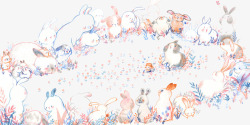 彩色绘图兔子总动员素材