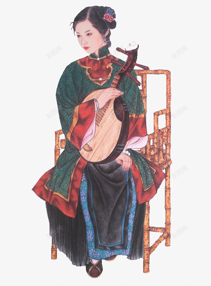 卖唱的古代女子png免抠素材_新图网 https://ixintu.com 中国风 乐器 传统 卖唱 古代 女性