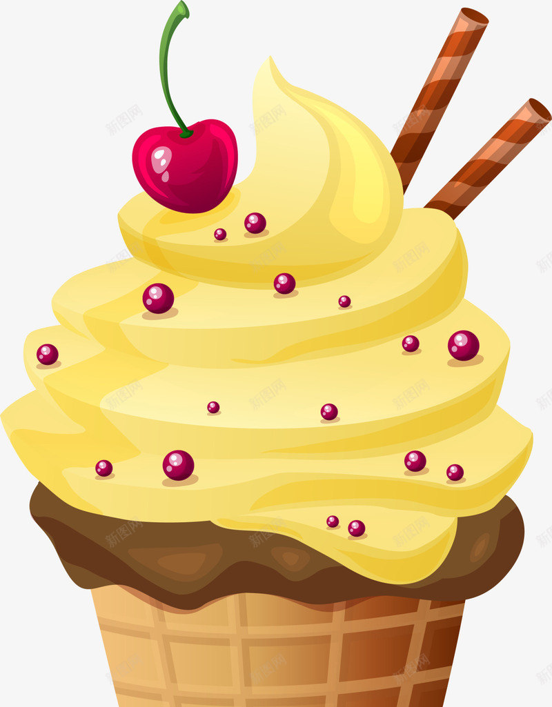 黄色卡通美味甜筒png免抠素材_新图网 https://ixintu.com summer 冰淇淋 夏天 夏季 夏日 美味甜筒 雪糕