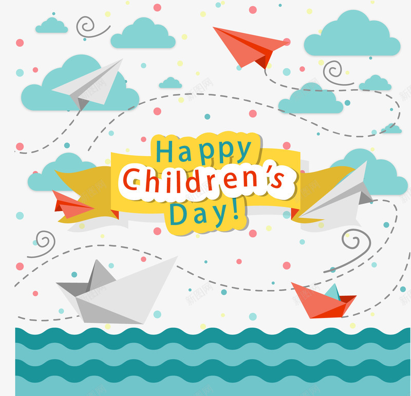 手绘折纸小船和纸飞机png免抠素材_新图网 https://ixintu.com 儿童节 手绘 纸飞机