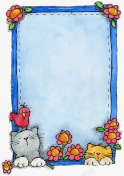 猫咪花朵小鸟装饰文本框素材