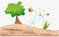 夏季植物蜜蜂花草装饰矢量图素材