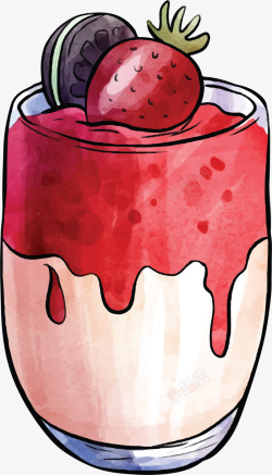 创意夏季草莓水果冰沙插画素材