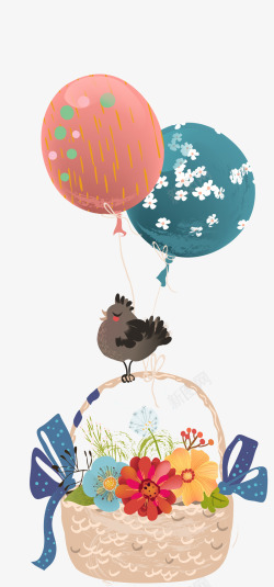 两个气球在小鸟的身上素材