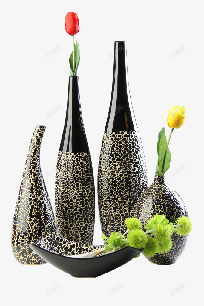 黑色花瓶png免抠素材_新图网 https://ixintu.com 花瓶 花瓶素材 花瓶组合 黑色花瓶