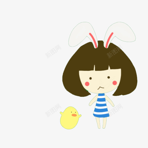 小鸡与兔子女孩png免抠素材_新图网 https://ixintu.com 卡通 可爱 手绘