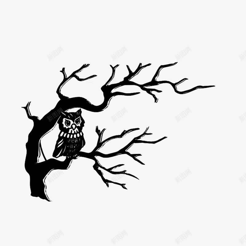 枯树枝上的猫头鹰图标png_新图网 https://ixintu.com 手绘枯树枝 枯树枝上的猫头鹰 猫头鹰剪影 黑影树
