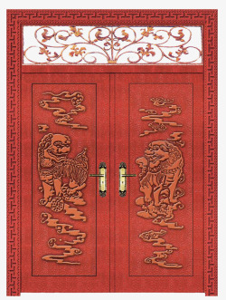 浮雕工艺中国传统木质浮雕镂空工艺红门高清图片