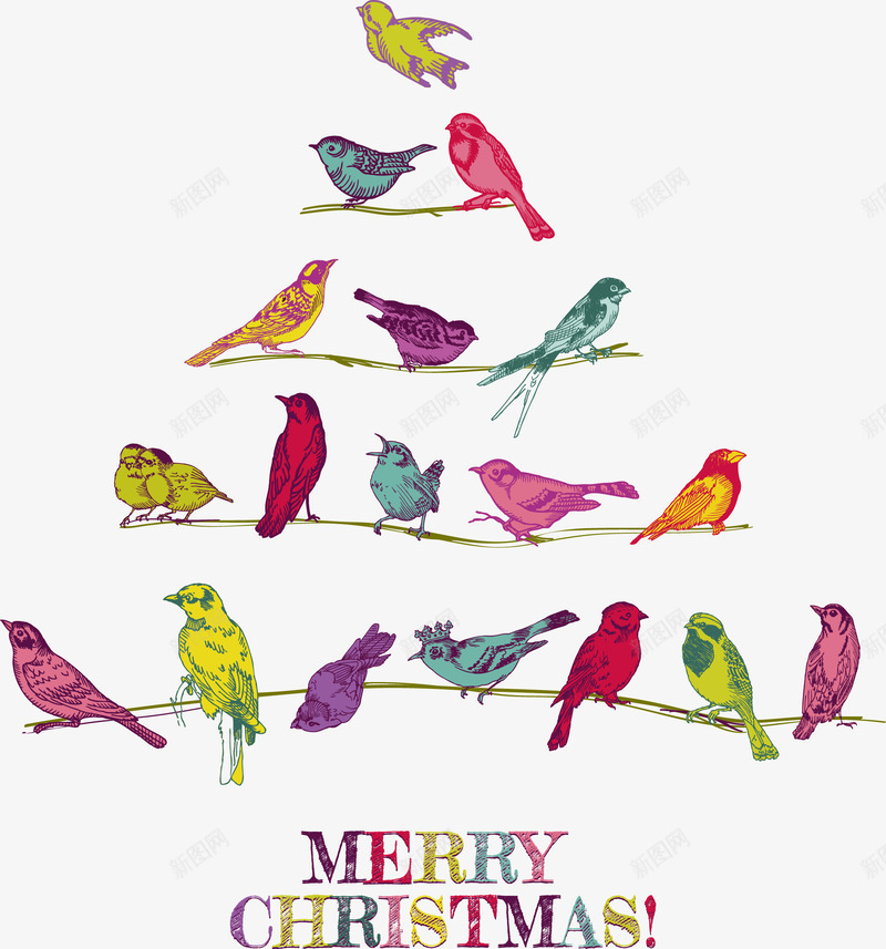 一群鸟儿在树上快乐的组成一棵树png免抠素材_新图网 https://ixintu.com 卡通 圣诞节 小鸟 简笔画 鸟叫