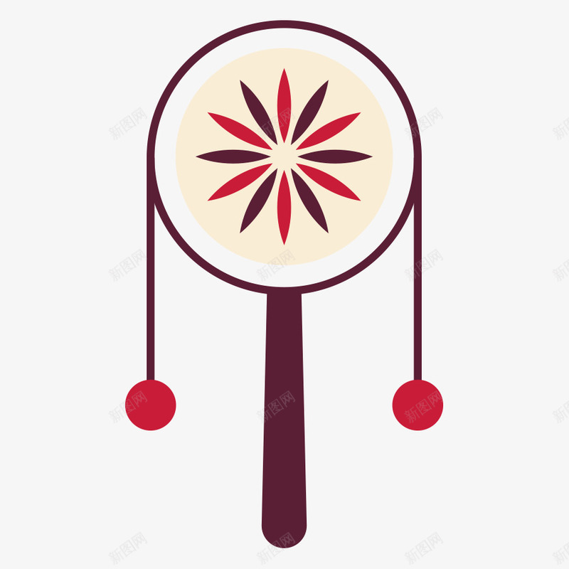 花纹拨浪鼓png免抠素材_新图网 https://ixintu.com 圆形 摇动 玩具 花纹