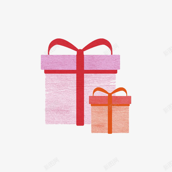 手绘粉色礼盒图png免抠素材_新图网 https://ixintu.com 卡通 圣诞礼物 礼物 礼盒 粉色的 红丝带 装饰