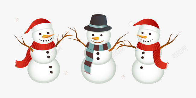 三个戴帽子围巾的雪人png免抠素材_新图网 https://ixintu.com 三个元素 冬 卡通 组合 雪人