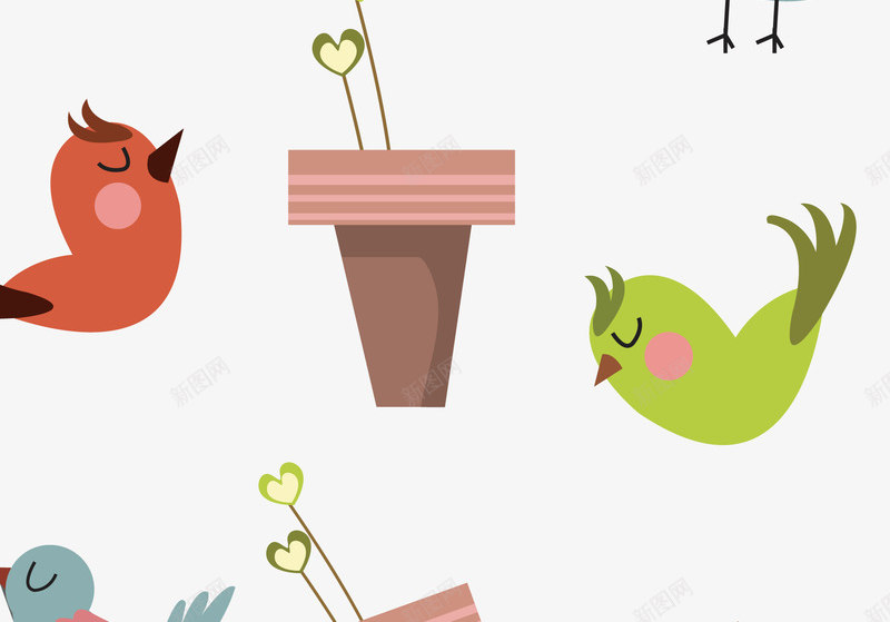 小鸟布艺png免抠素材_新图网 https://ixintu.com 动物 各种颜色的小鸟 小朋友床单底纹 活泼好动的图案