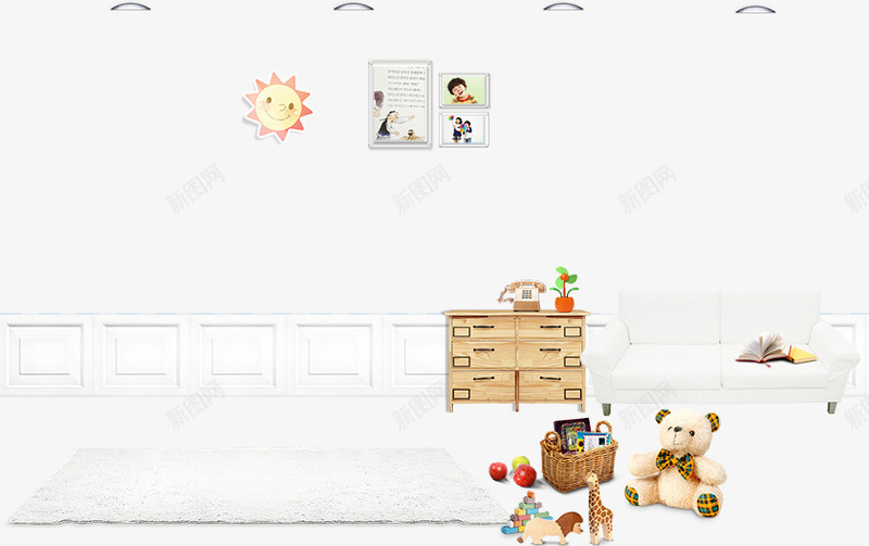 竹篮与玩具熊psd免抠素材_新图网 https://ixintu.com 地毯 婴儿玩具 玩具熊 竹篮 篮子