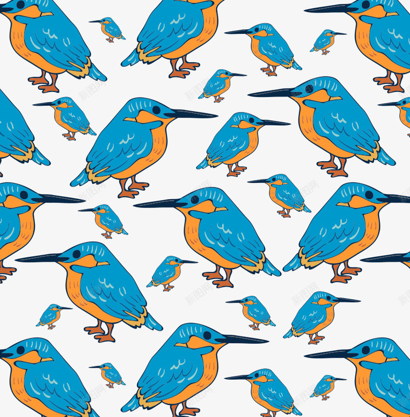 卡通手绘蓝色小鸟无缝图案矢量图ai免抠素材_新图网 https://ixintu.com 卡通的动物 平面小鸟素材 手绘的小鸟 无缝的图案 蓝色的小鸟 矢量图