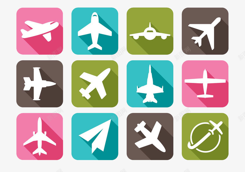 卡通旅游飞机图标合集psd_新图网 https://ixintu.com 合集 图标 彩色 扁平 旅游 飞机