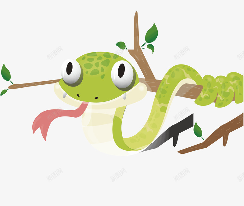 卡通小蛇png免抠素材_新图网 https://ixintu.com 动物 卡通 小蛇 树枝 矢量素材 舌头