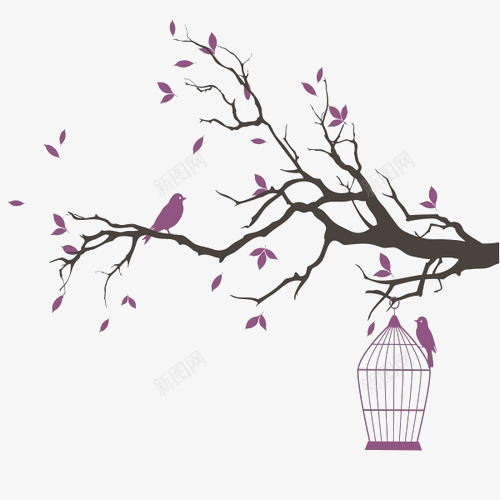 紫色手绘鸟笼树枝png免抠素材_新图网 https://ixintu.com 树枝 紫色 鸟笼