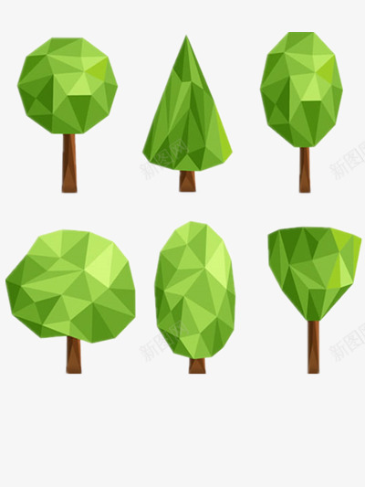 多边形组合小树png免抠素材_新图网 https://ixintu.com 卡通 手绘 树木