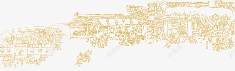 古代市井画PSDpng免抠素材_新图网 https://ixintu.com 古代场景生活场景 古代市井 古典市井PSD 简笔画 线条场景