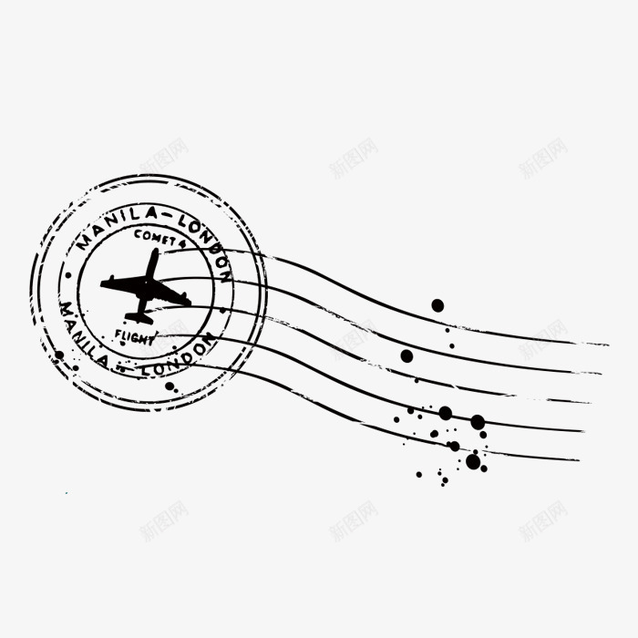 飞机标签图标png_新图网 https://ixintu.com 剪影 卡通 圆形 手绘 标签 线条 飞机 黑色