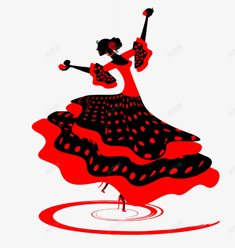跳舞的女人红色黑白插画png免抠素材_新图网 https://ixintu.com 动感 女人 曲线 欢快 演员 激情 红色 舞蹈 踢踏 踢踏舞