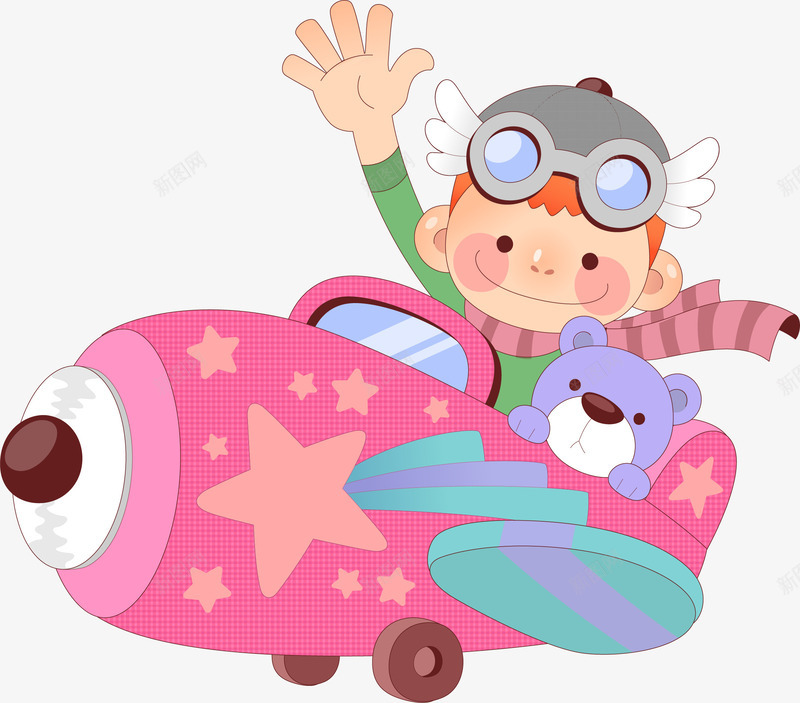 卡通手绘开心的孩子png免抠素材_新图网 https://ixintu.com 创意 动漫动画 卡通手绘 小熊 开心的孩子 简约 粉色的飞机