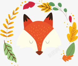 秋天卡通的小狐狸矢量图素材
