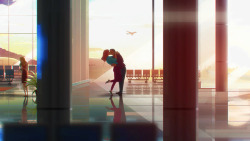 水彩画机场手绘机场情侣高清图片