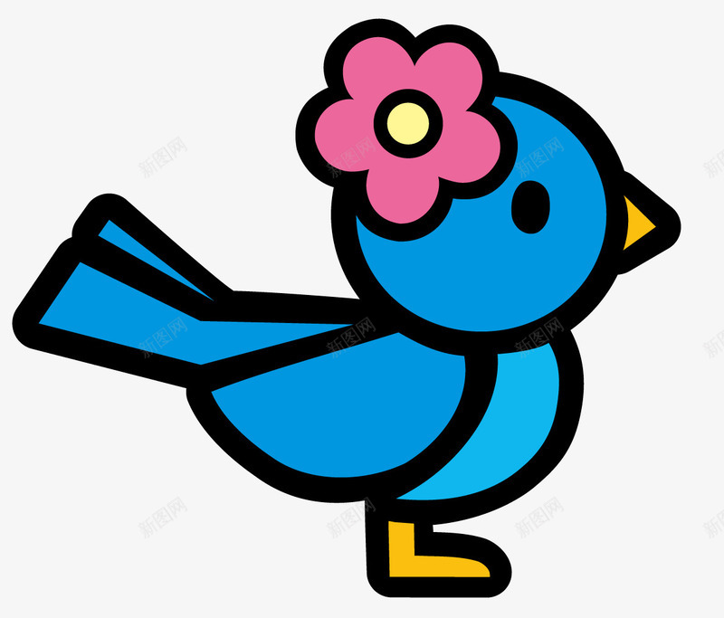 戴花的小鸟png免抠素材_新图网 https://ixintu.com 动物 卡通鸟 可爱 小鸟 蓝色的鸟 鸟