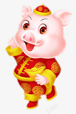 新年猪带着帽子的新年福猪卡通图高清图片