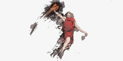 手绘墨迹风格篮球运动员图案素材