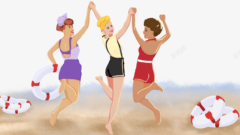 卡通手绘夏季沙滩上跳舞的女psd免抠素材_新图网 https://ixintu.com 三个女人 免抠卡通手绘夏季沙滩上跳舞的女人免费下载 卡通 手绘夏季 沙滩上的女人 沙滩上跳舞的女人 游泳圈装饰 穿着比基尼的女人