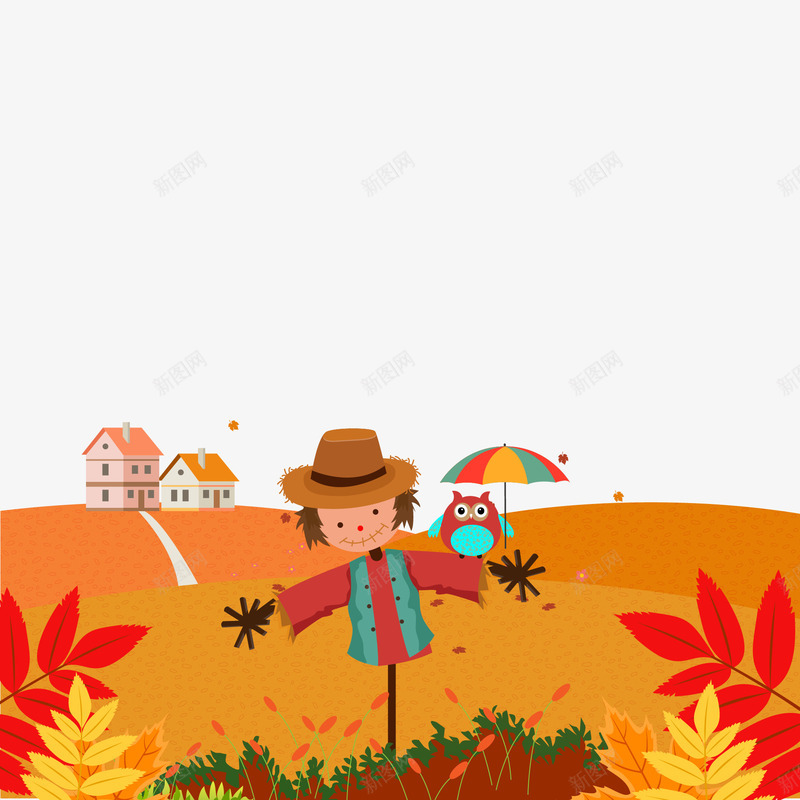 秋天的风景png免抠素材_新图网 https://ixintu.com EPS图 免抠下载 手绘 秋天的风景 稻草人 高清大图