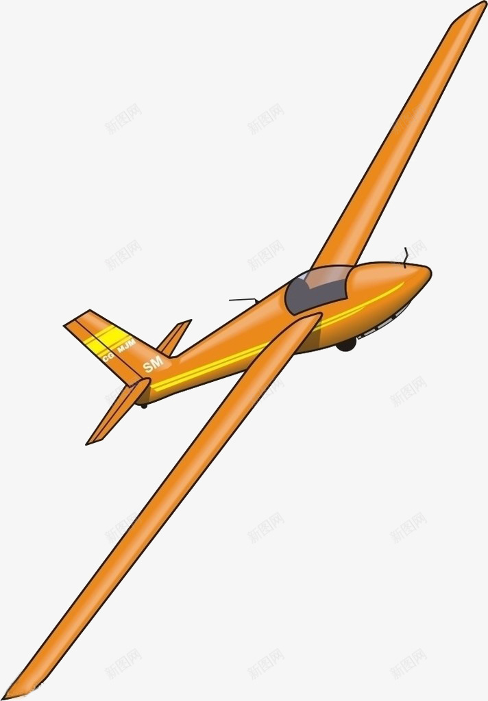 飞机png免抠素材_新图网 https://ixintu.com 机翼 机舱 橘色 滑翔机 飞机桨