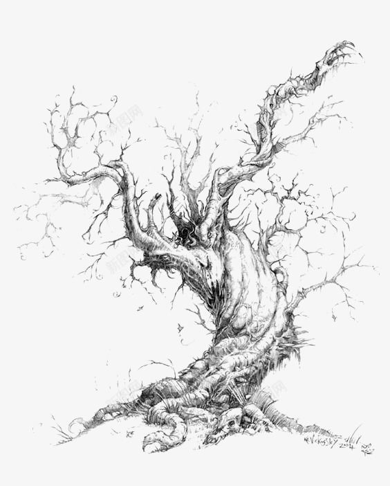 素描小树png免抠素材_新图网 https://ixintu.com 卡通小树 手绘小树 树干 树枝 黑色小树