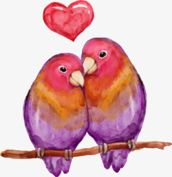 爱情照片装饰手绘彩色小鸟图高清图片