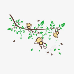 猴子玩耍卡通在蔓藤上玩耍的猴子高清图片