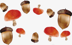 水彩松果蘑菇海报矢量图素材