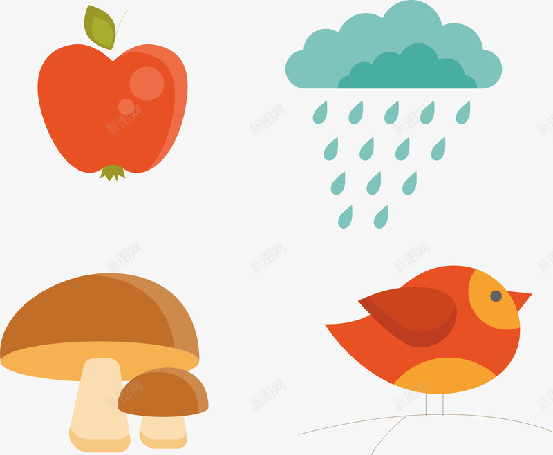 秋季元素png免抠素材_新图网 https://ixintu.com 季节 枝头的小鸟 秋天 秋季 秋雨和苹果 蘑菇