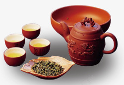 茶壶茶杯茶叶和碗素材