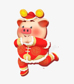 带着小猪带着帽子的新年福猪卡通图高清图片