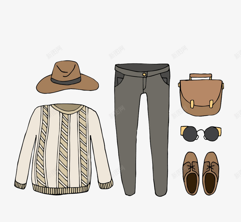 手绘秋天服饰png免抠素材_新图网 https://ixintu.com 帽子 手绘服装 服装 秋天 秋季 鞋子