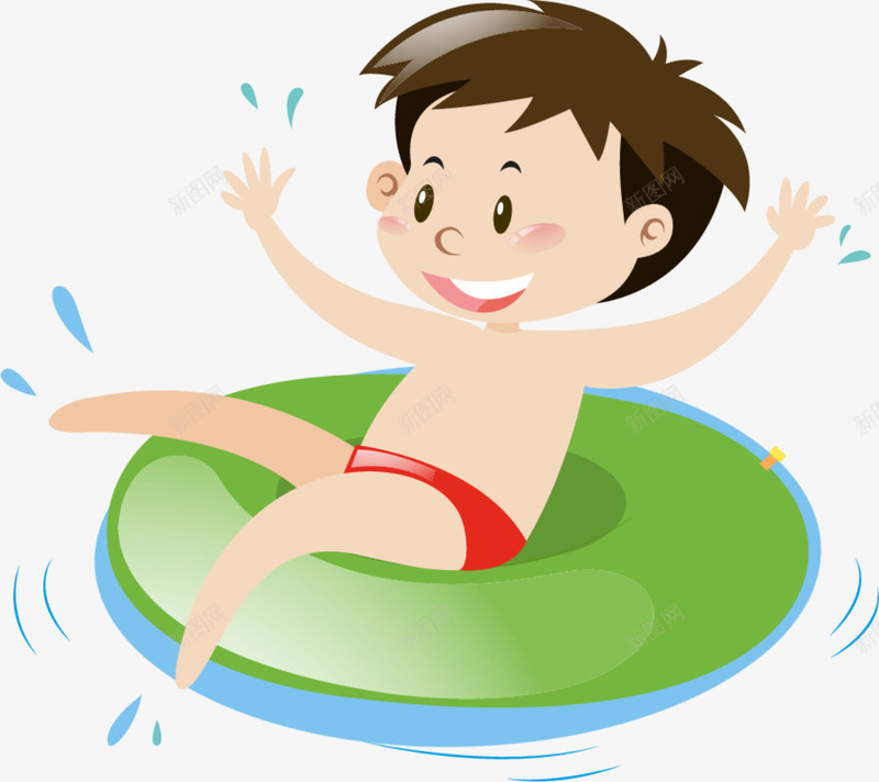 夏季戏水的小男孩png免抠素材_新图网 https://ixintu.com 夏季戏水 小男孩 开心 玩水 玩耍 绿色游泳圈