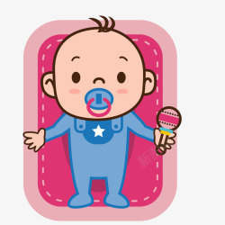 玩铃铛卡通咬着奶嘴的婴儿矢量图高清图片