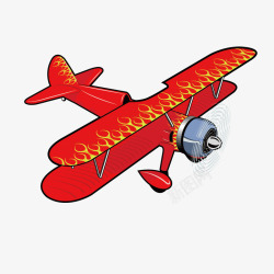 涂装红色火焰涂装老式双翼飞机高清图片