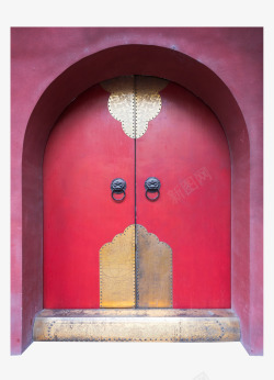 木质拱门拱门镶金仿古大红门高清图片