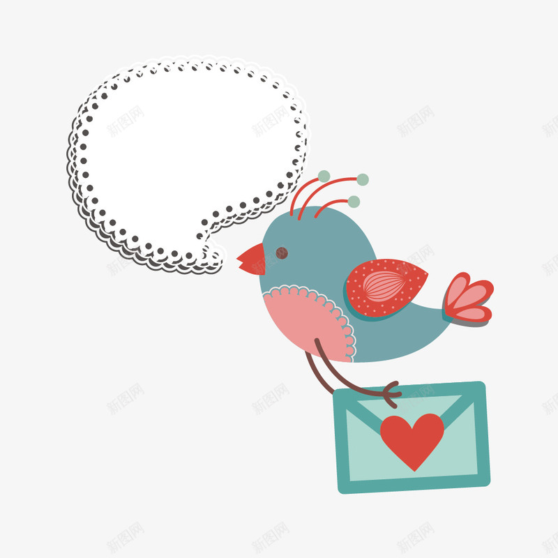 送信的卡通小鸟png免抠素材_新图网 https://ixintu.com 卡通可爱 对话框 结婚季 装饰图案 送信 鸟