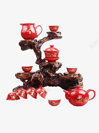 红色茶具png免抠素材_新图网 https://ixintu.com 树枝 红色元素 红色茶具图片 茶具图片 茶具组合