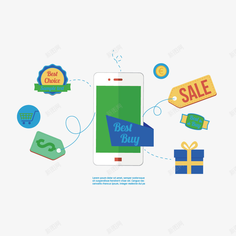 创意手机购买组合图标矢量图ai_新图网 https://ixintu.com 手机 购物车 销售 矢量图